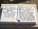 Gerald Redmond DEVER,
died 29 July 1988 aged 74 years;
Mary Isabella DEVER,
died 11 July 1984 aged 70 years;
Helidon Catholic cemetery, Gatton Shire