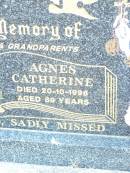parents grandparents;
Albert Hermann SCHULZ,
died 1-3-1971 aged 81 years;
Agnes Catherine SCHULZ,
died 20-10-1996 aged 89 years;
Helidon Catholic cemetery, Gatton Shire