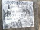 Robert MCINTOSH, father,
died 8 Sept 1979 aged 79 years;
Helidon Catholic cemetery, Gatton Shire