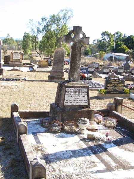 Michael Joseph O'SULLIVAN,  | died 1 Sept 1932 aged 66 years;  | Julia Kate O'SULLIVAN,  | wife of Michael Joseph O'SULLIVAN,  | died 9 April 1937 aged 70 years;  | Helidon Catholic cemetery, Gatton Shire  | 