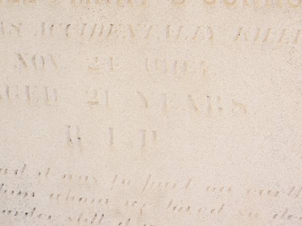 John O'CONNOR,  | son of Michael & Mary O'CONNOR,  | accidentally killed 24 Nov 1903 aged 21 years;  | Helidon Catholic cemetery, Gatton Shire  | 