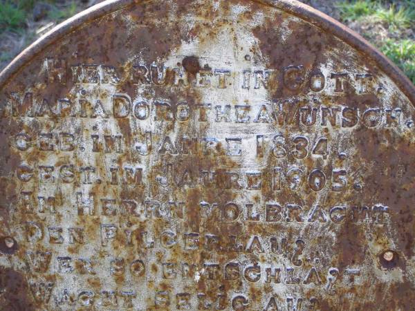 Maria Dorothea WUNSCH,  | born 1834 died 1905;  | Helidon General cemetery, Gatton Shire  | 