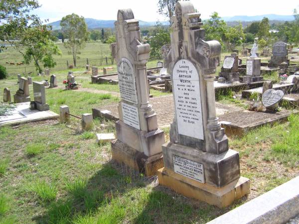 Arthur WERTH,  | son of W. & M. WERTH,  | died 30 Nov 1917 aged 18 years;  | Edward Charles WERTH,  | son brother,  | died 21 Jan 1942 aged 3 days;  | Wilhelm August WERTH,  | father,  | died 26 March 1933 aged 65 years,  | inserted by wife & family;  | Martha WERTH,  | mother,  | died 22 July 1951 aged 82 years;  | Helidon General cemetery, Gatton Shire  |   | 