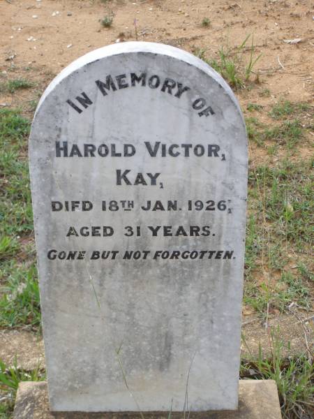 Harold Victor KAY,  | died 18 Jan 1926 aged 31 years;  | Helidon General cemetery, Gatton Shire  | 