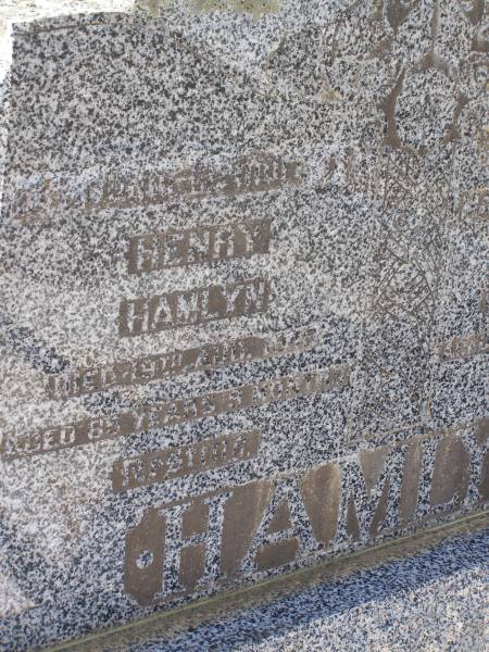 Henry HAMLYN,  | father,  | died 19 Aug 1948 aged 85 years 8 months;  | Martha Colclough HAMLYN,  | mother,  | died 5 May 1939 aged 78 years 11 months;  | Helidon General cemetery, Gatton Shire  | 