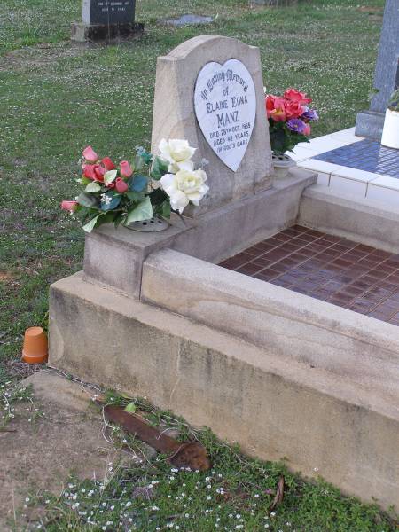 Elaine Edna MANZ,  | died 28 Oct 1985 aged 46 years;  | Helidon General cemetery, Gatton Shire  | 