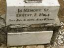 Ernest L. MOLE,
died 6 Nov 1896 aged 8 years;
Howard cemetery, City of Hervey Bay