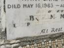 Mary Jane MOORE,
wife mother,
died 16 May 1963 aged 61 years;
Abraham MOORE,
father,
died 22 Sept 1970 aged 71 years;
Abraham MOORE,
died 22-9-1970 aged 71 years;
Howard cemetery, City of Hervey Bay
