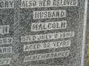 Ethel BEITH,
died 18 May 1953 aged 58 years;
Malcolm BEITH,
husband,
died 2 July 1955 aged 62 years;
Howard cemetery, City of Hervey Bay