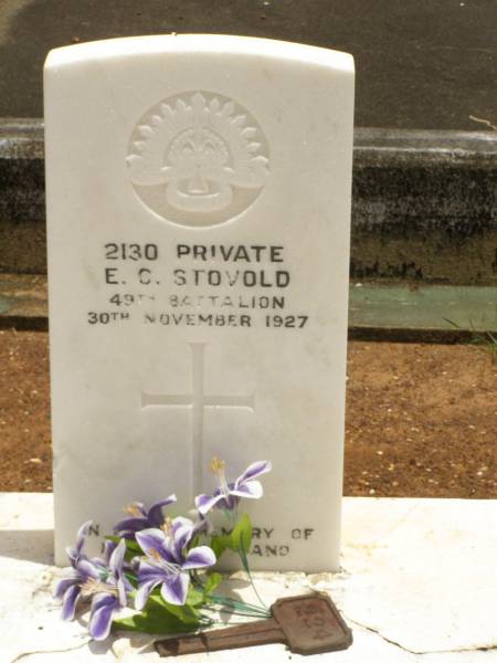 E.C. STOVOLD,  | husband,  | died 30 Nov 1927;  | Howard cemetery, City of Hervey Bay  | 