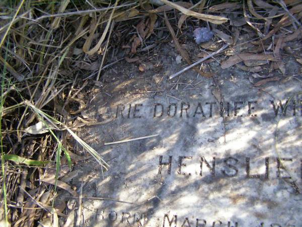 Marie Dorathee Wilhelmine HENSLIEN,  | born 13 March 1833 died 16 July 1909;  | Hoya/Boonah Baptist Cemetery, Boonah Shire  | 