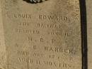 Louis Edward,
son of H.C.F. & A.E. BARBER,
died 17 Dec 1887 aged 11 months 2 days;
Jondaryan cemetery, Jondaryan Shire