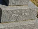 William Charles WILLIAMS,
died 15 Nov 1913 aged 68 years;
Ann Charlotte WILLIAMS,
accidentally killed at Esk
25 Aug 1908 aged 56 years;
Maurice Lloyd WILLIAMS,
born 2 Feb 1884,
accidentally killed 1 Oct 1904;
Jondaryan cemetery, Jondaryan Shire