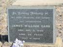 James William DARR,
husband father grandfather,
died 8 Dec 1960 aged 66 years;
Jondaryan cemetery, Jondaryan Shire