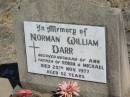 Norman William DARR,
husband of Ann,
father of Robin & Michael,
died 25 Nov 1977 aged 52 years;
Jondaryan cemetery, Jondaryan Shire