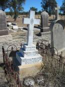 Margaret SPELLACY,
mother,
died 10 March 1898 aged 42 years;
Michael SPELLACY,
died 3 May 1924 aged 64 years;
natives of Co Clare Ireland;
Jondaryan cemetery, Jondaryan Shire