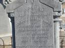 Sarah Rebecca JONES,
died Lagoon Creek 19 June 1898
aged 19 years 7 months;
Mary JONES,
wife of Thomas JONES,
died 2 June 1899 aged 61 years;
Jondaryan cemetery, Jondaryan Shire