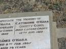 John OMARA,
County Tipperary,
died Lagoon Creek 2 Aug 1900;
Catherine OMARA,
County Cork,
died Lagoon Creek 12 Aug 1912;
James OMARA,
died 8 Feb 1957 aged 78 years;
Patrick John OMARA,
died 1 Aug 1964 aged 82 years;
Jondaryan cemetery, Jondaryan Shire