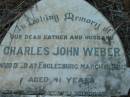 
Charles John WEBER
6 Mar 1912? in Englesburg
Engelsburg Baptist Cemetery, Kalbar, Boonah Shire
