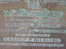 
Martha NIEBLING, wife mother,
died 13 Jan 1952 aged 79 years;
Casper P. NIEBLING, father,
died 13 July 1966 aged 89 years;
Kalbar General Cemetery, Boonah Shire
