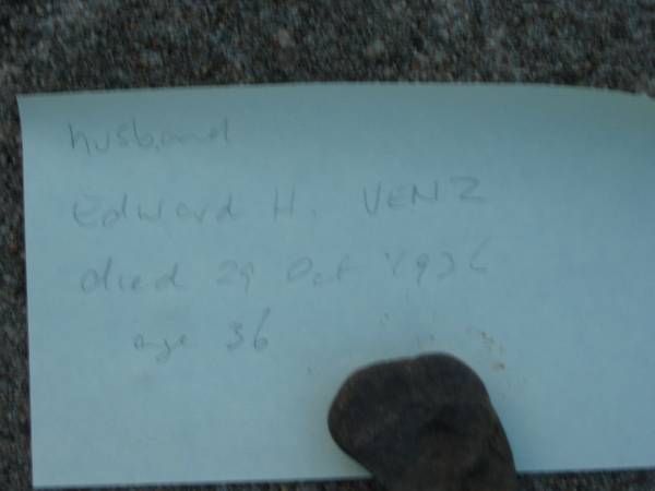Edward H VENZ  | 29 Oct 1936, aged 36  | St John's Lutheran Church Cemetery, Kalbar, Boonah Shire  |   | 