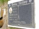 Leslie W.H. DURHAM,
died 17-1-1995 aged 76 years;
Kandanga Cemetery, Cooloola Shire