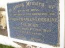 Gloria Frances Lorraine COLBURN,
wife mother grandmother,
died 6 Feb 1973 aged 49 years;
Kandanga Cemetery, Cooloola Shire