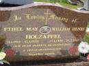 Ethel May HOLZAPFEL,
21-1-1912 - 15-1-1979;
William Henry HOLZAPFEL,
27-1-1909 - 25-3-2003;
parents grandparents great-grandparents;
Kandanga Cemetery, Cooloola Shire