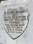 Trevor William THOMAS, son brother,
died 21 Nov 1954 aged 6 years;
Kandanga Cemetery, Cooloola Shire