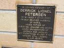 Derrick Lionel PETERSEN,
19-4-1933 - 21-2-2003,
husband of Marie,
father of Christine, Jennifer & Myles,
grandfather of Georgia & Lachlan;
Kandanga Cemetery, Cooloola Shire