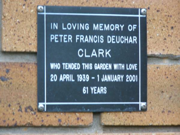 Peter Francis Deuchar CLARK  | b: 20 Apr 1939, d: 1 Jan 2001, aged 61  | Kenmore-Brookfield Anglican Church, Brisbane  | 