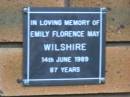 Emily Florence May WILSHIRE
d: 14 Jun 1989, aged 87
Kenmore-Brookfield Anglican Church, Brisbane