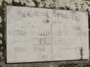 Victor Phillip WILLIAMS,
father,
1880 - 1964;
Augusta Jane WILLIAMS,
mother,
1879 - 1955;
Kilkivan cemetery, Kilkivan Shire