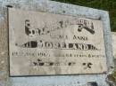 Grace Anna MORELAND,
died 19 Aug 1965 aged 64 years 8 months;
Kilkivan cemetery, Kilkivan Shire
