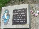 Claude MCLACHLAN,
31-7-1911 - 15-8-1911;
Susan MORELAND,
25-1-1962 - 31-1-1962;
Kilkivan cemetery, Kilkivan Shire