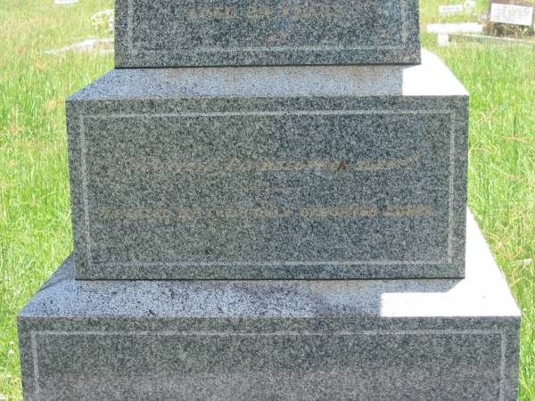 William LAURIE,  | died 14 Oct 1894 aged 73 years;  | Elizabeth,  | wife,  | died 30 Sept 1905 aged 84 years;  | Charles Henry Thomas MASON,  | died Ela?? Kilkivan 4 March 1906 aged 63 years;  | Agnes,  | wife,  | died 5 Jan 1921 aged 78 years;  | Kilkivan cemetery, Kilkivan Shire  | 