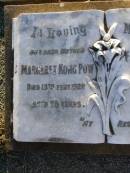 Margaret Kong POW,
mother,
died 13 Feb 1920 aged 78 years;
Florence Jane HING,
died 19 Feb 1915 aged 27 years;
Killarney cemetery, Warwick Shire