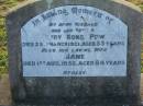 Henry Kong POW,
husband father,
died 25 March 1921 aged 59 years;
Jane,
wife,
died 1 Aug 1952 aged 84 years;
Killarney cemetery, Warwick Shire