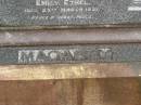 Thomas MAGARRY,
died 26 July 1937 aged 75 years;
Jane,
wife,
died 29 Aug 1941 aged 73 years;
children;
William Thomas,
died 23 March 1918 aged 31 years;
Bertie Edward,
died 18 Feb 1899;
Emily Ethel,
died 29 March 1891;
Killarney cemetery, Warwick Shire