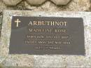 Madeline Rose ARBUTHNOT,
born 16 Jan 1897,
died 31 May 1994 aged 97 years;
Killarney cemetery, Warwick Shire