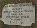 Rev. Herbert Denwiddy JEFFERY,
born Oct 1902 Cardiff Wales G.B.,
died 24 Aug 1959 Killarney;
Killarney cemetery, Warwick Shire