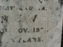 William J. WARE,
husband father,
died 30 Nov 1951 aged 55 years;
Ivy Pearl WARE,
mother,
died 27 Dec 1965 aged 64 years;
Killarney cemetery, Warwick Shire