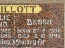 Ian Leslie Raymond GILLOTT,
father father-in-law pop,
born 3-8-1922,
died 7-5-1998;
Bessie GILLOTT,
mother mother-in-law nana,
born 27-8-1930,
died 2-10-1996;
Killarney cemetery, Warwick Shire