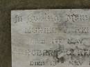Muriel V. REIBELT,
died 1 May 1967;
Robert G. REIBELT,
died 13 May 1970;
Killarney cemetery, Warwick Shire