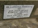 Edith Alice COOK,
mother,
died 21 Oct 1949;
Killarney cemetery, Warwick Shire