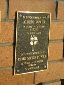 Albert POWER,
06-09-1899 - 16-01-1980 aged 80 years;
Esme Mavis POWER,
12-07-1910 - 07-06-2005 aged 94 years;
Killarney cemetery, Warwick Shire
