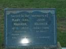 Mary Ann WARREN,
1855 - 1933,
erected by husband;
John WARREN,
1852 - 1946;
Killarney cemetery, Warwick Shire
