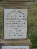 Hilda Elizabeth,
daughter of J. & M. LAIRD,
died 23 Oct 1918 aged 16 12 years;
David LAIRD,
died 31 July 1920 aged 87 years;
Mary Eva LAIRD,
wife mother,
died 24 Aug 1952 aged 71 years;
James David LAIRD,
father,
died 14 July 1954 aged 84 years;
John Alexander LAIRD,
died 11 weeks,
son of D. & J. LAIRD;
James TYLER,
infant son of M. & R. TYLER;
Killarney cemetery, Warwick Shire