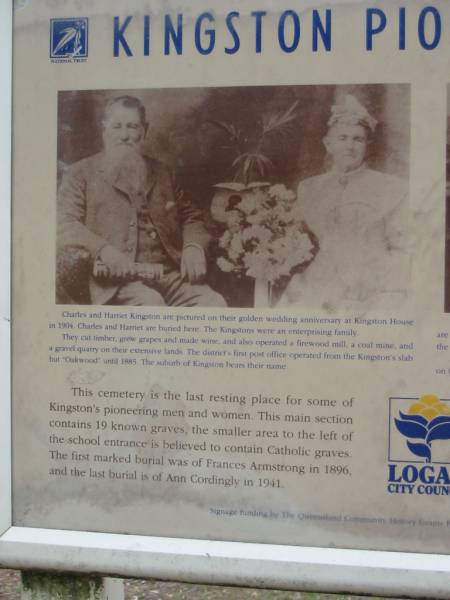 [click for text of <a href= sign.html >sign</a>];  | Kingston Pioneer Cemetery, Logan City  | 