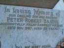 Peter Robert BASTIN,
son brother,
accidentally killed Amberley Air Base
29 Nov 1967 aged 29 years;
Lawnton cemetery, Pine Rivers Shire